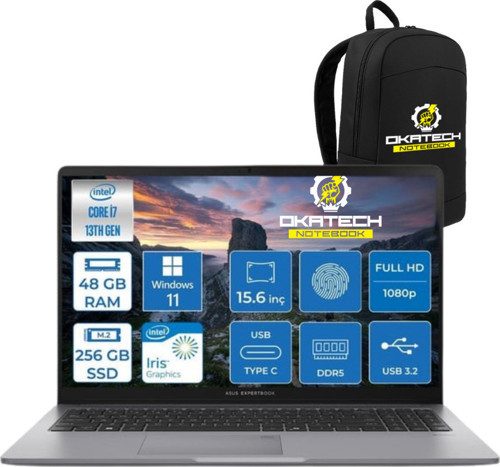 EXPERTBOOK P1503 INTELCORE I7-13620H 48GB RAM 256GB SSD WİN11 PRO 15.6” FHD NOTEBOOK + OKATECH ÇANTA