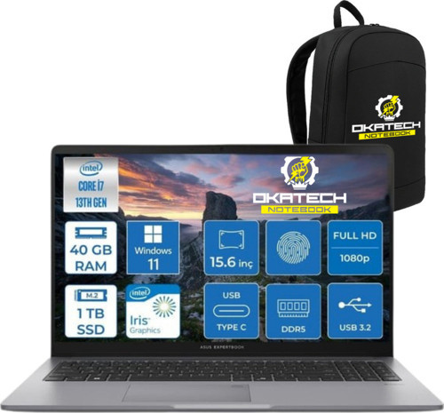 EXPERTBOOK P1503 INTELCORE I7-13620H 40GB RAM 1 TB SSD WİN11 PRO 15.6” FHD NOTEBOOK + OKATECH ÇANTA