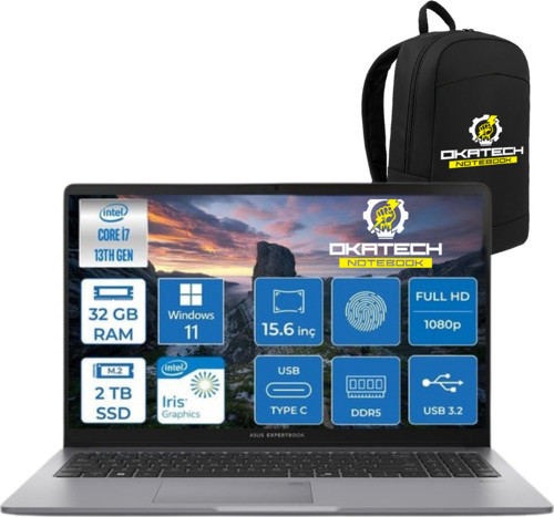 EXPERTBOOK P1503 INTELCORE I7-13620H 32GB RAM 2 TB SSD WİN11 PRO 15.6” FHD NOTEBOOK + OKATECH ÇANTA