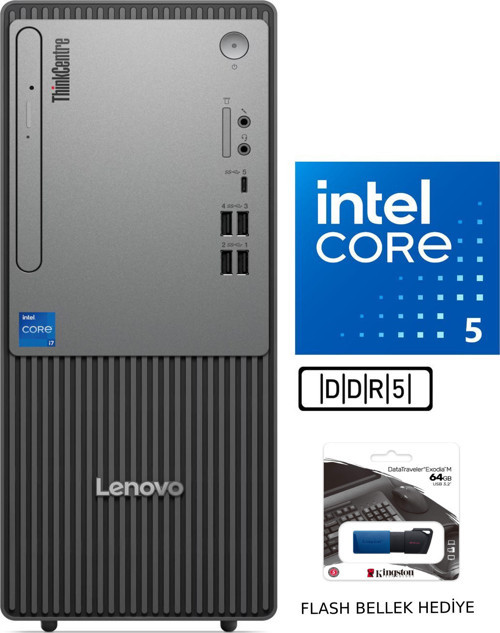 Thinkcentre Neo 50t G5 12ub000btr Core I5 13400-16gb Ddr5 Ram-512gb WİNDOWS 11 PRO + USB BELLEK