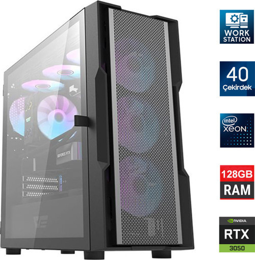 Xeon E5 2680 v2 Çift İşlemcili 40 Çekirdek 128GB 1TB NVMe ASUS RTX3050 Workstation Oem Paket