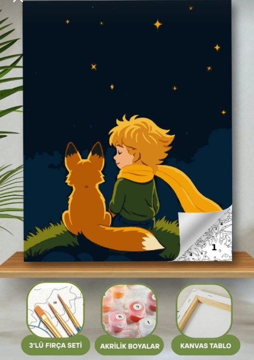 Sayılarla Boyama Seti 40X50 Cm (Çıtalı) Fırça Boya Dahil Numaralı Tuval Tilki Ve Cocuk