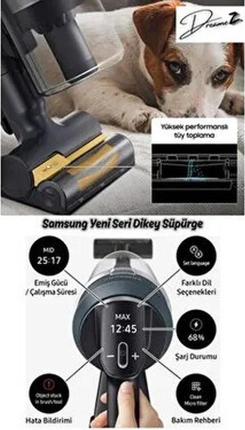 Vaccum Drmz Jet 85 Şarjlı Dikey Süpürge, 210W Emiş Gücü, Dijital Invertör Motor,0.8 Litre,led Işıklı