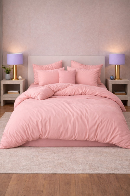 Tek Kişilik Yorgan Kılıfı + Yastık Kılıfı Pembe