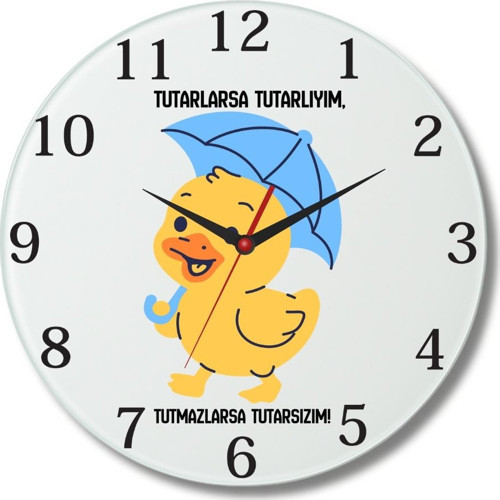 Esprili Tasarımlı Cam Duvar Saati 20x20 cm – Tutarlarsa Tutarıyım Yazılı Dekoratif Saat