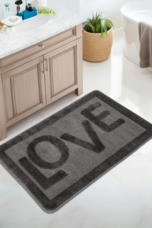 Doğal Kaymaz Taban Banyo Paspas Uzun Ömürlü Yumuşak Dokulu Su Emici Yıkanabilir Yazılı Paspas Love 60x100