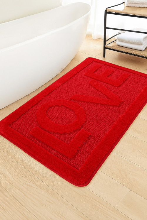 Doğal Kaymaz Taban Banyo Paspas Uzun Ömürlü Yumuşak Dokulu Su Emici Yıkanabilir Yazılı Paspas Love 60x100