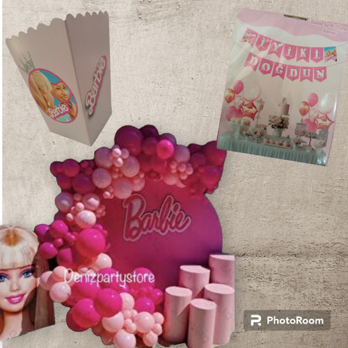 Barbie zincir balon set PASTEL FUŞYA MAKARON PEMBE,İYİ Kİ DOĞDUN YAZI MISIR KUTUSU HEDİYELİ