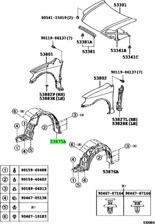 Toyota Corolla Ön Çamurluk Davlumbazı Sağ 2000-2002 (Oem No: 5387512280)