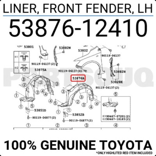 Toyota Corolla Ön Çamurluk Davlumbazı Sol 2008-2013 (Oem No: 5387612410)