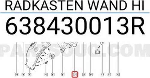 Renault Fluence/Megane Ön Çamurluk Davlumbazı Önün Arkası Sol 2009- (Oem No: 638430013R)