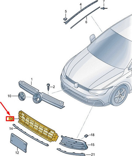 Volkswagen Golf Vııı Ön Tampon Panjuru Kapalı Desenli Sensör Kuşak Delikli 2020- (Oem No: 5H0853677