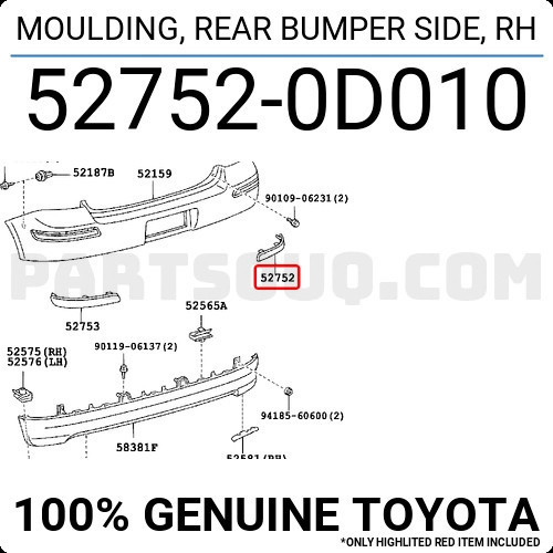Toyota Yaris Arka Tampon Bandı Sağ 2003-2005 (Oem No: 527520D010)