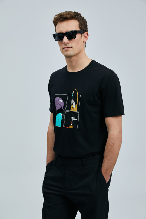 Funky Modern Grafik Tişört Siyah