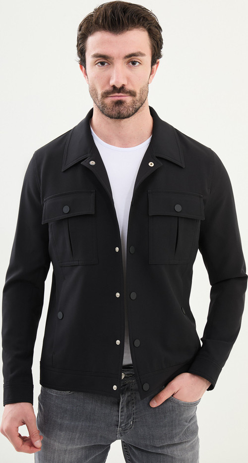 Düz Slim Fit Gömlek Yaka Erkek Mont Siyah - 39636.25Y