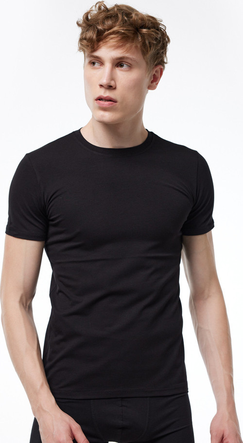 Erkek Siyah 2 Li Yuvarlak Yaka Kısa Kollu Pamuk Elastan Fanila T-shirt 093