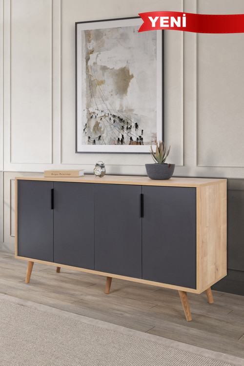 4516 Sırma 150 Cm ( AHŞAP AYAKLI , METAL KULPLU ) Konsol , Safir - Antrasit , Salon , Oturma Odası