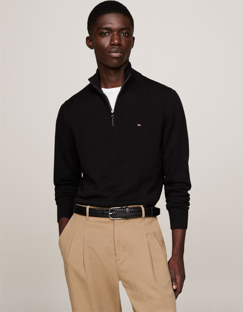 PIMA ORG CTN CASHMERE ZIP MOCK Erkek Siyah Kazak - MW0MW28049