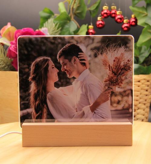 Kişiye Özel Fotoğraf Eklemeli Led Gece Lambası Ahşap