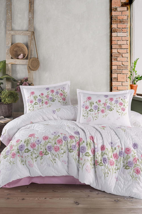 %100 Pamuk Çift Kişilik Dört Mevsim Seti Helenka V1 Pembe