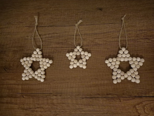 Dekoratif Ahşap Boncuklu Yıldız Set 3'Lü, Bebek Odası Dekorasyonu, Kapı, Duvar, Mutfak Süsü