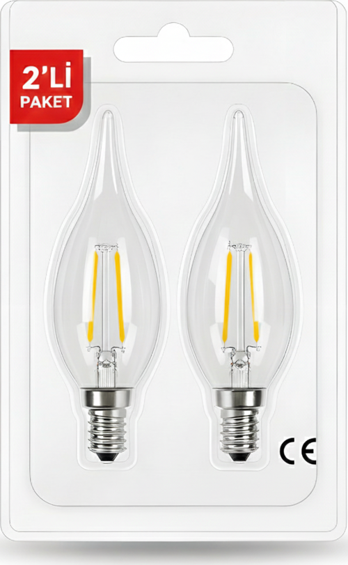 KES498 – LED Flamanlı Buji Ampul 4W (2700K | E14 | 2’li Paket)