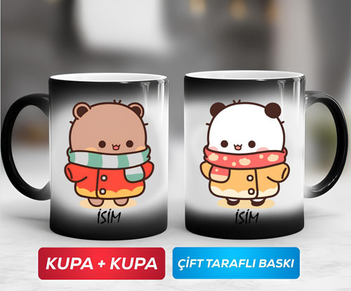 ' Yıl Başı Temalı ' Bubu Dudu Porselen Kupa Bardak (Çiftli)