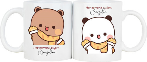 ' Sevgilim ' Bubu Dudu Porselen Kupa Bardak (Çiftli)