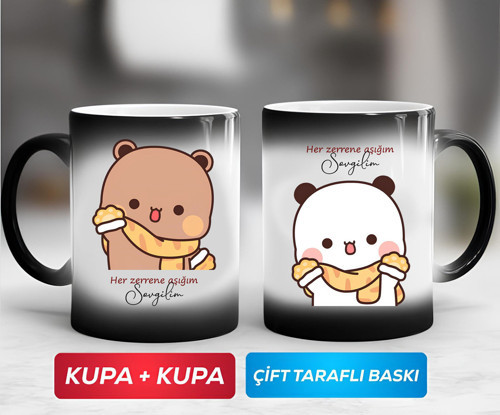 ' Sevgilim ' Bubu Dudu Porselen Kupa Bardak (Çiftli)