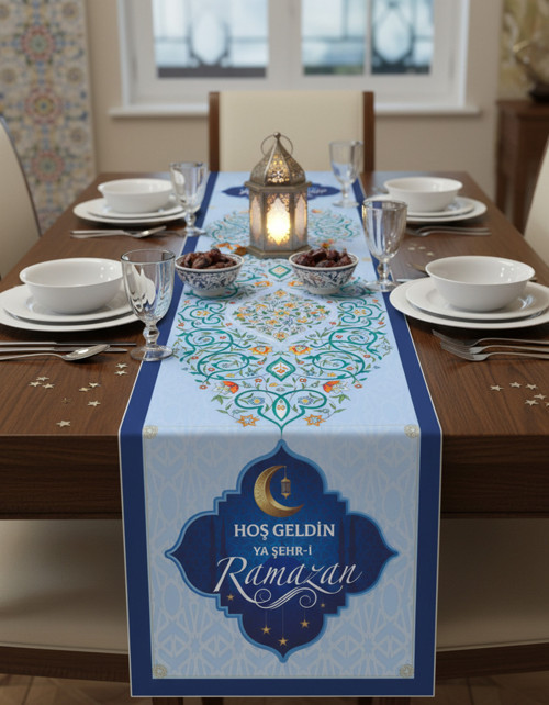 Ramazan Ayı Motifli Dijital Baskılı Runner Masa Örtüsü 40x140 cm