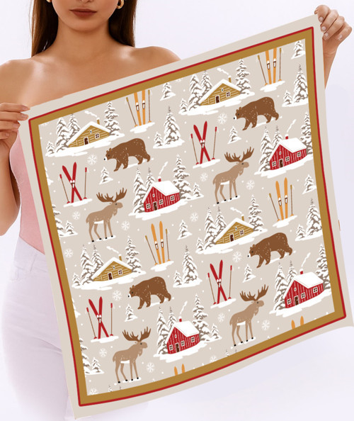 Yeni Sezon Yılbaşı Desenli Bandana Fular Yeni Yıl Hediyesi Şal Estascarf 70x70 Cm