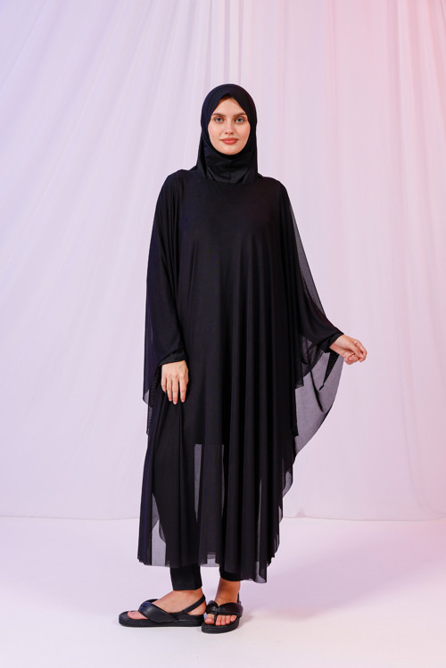 Kimono Pareo - Tesettür Pareo - Esnek Likralı Tül Siyah 240x135 Cm