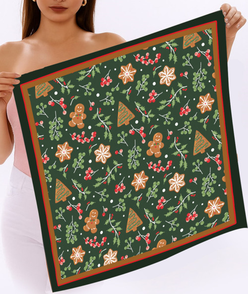 Yeni Sezon Yılbaşı Desenli Bandana Fular Yeni Yıl Hediyesi Şal Estascarf 70x70 Cm