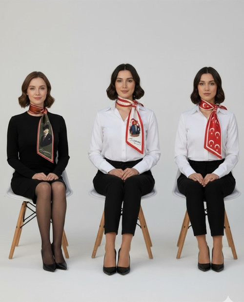 Atatürk Fotoğraflı ve İmzalı Türk Bayraklı 3'lü Set Kravat / Eşarp / Fular