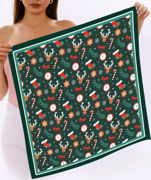 Yeni Sezon Yılbaşı Desenli Bandana Fular Yeni Yıl Hediyesi Şal Estascarf 70x70 Cm
