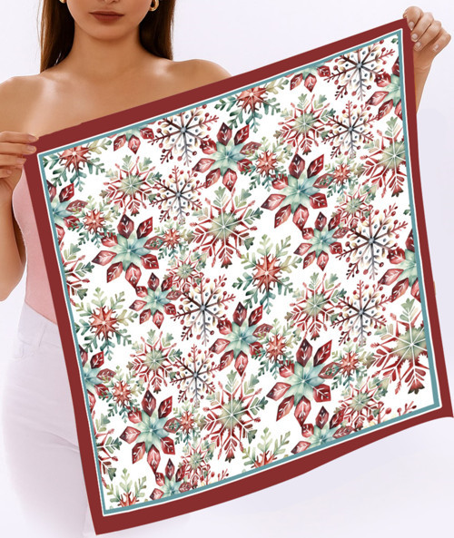Yeni Sezon Yılbaşı Desenli Bandana Fular Yeni Yıl Hediyesi Şal Estascarf 70x70 Cm