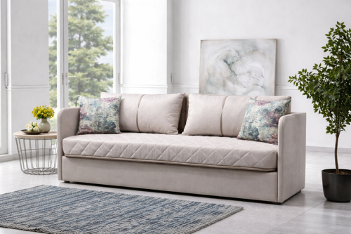 Siesta Fonksiyonel Kanepe Koltuk Metal Bazalı Yataklı Süngerli Bej Plastik Ayaklı