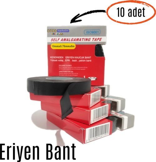 Eriyen Bant Kauçuk Bant Yalıtım Bantı 19mm x 0.80mm x 8mt (10adet)