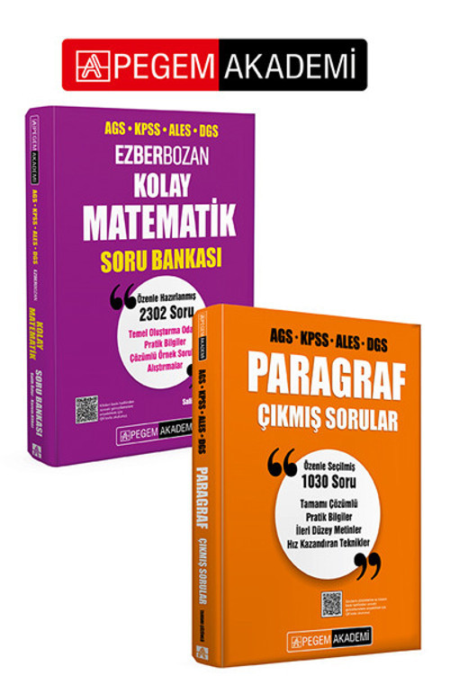 PEGEM AKADEMİ Paragraf Çıkmış Sorular + AGS KPSS ALES DGS Kolay Matematik Soru Bankası Seti (2.Kita