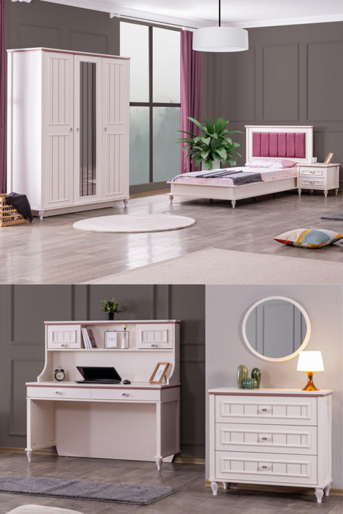 Ezgi Lux Genç Odası - 3 Kapılı Dolap, Karyola, Komodin, Masa, Şifonyer