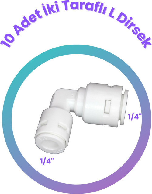 10 Adet Su Arıtma Filtre Bağlantı Dirseği (QUICK - HIZLI BAĞLANTI) 1/4" (6mm)