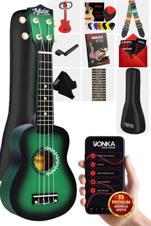 UKX-600GR Sunburs Efektli Maun Concert Ukulele Full Set