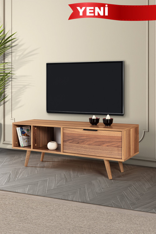3343 Venüs 130 Cm ( AHŞAP AYAKLI , METAL KULPLU ) TV Ünitesi , Söğüt , TV Sehpası , Oturma Odası
