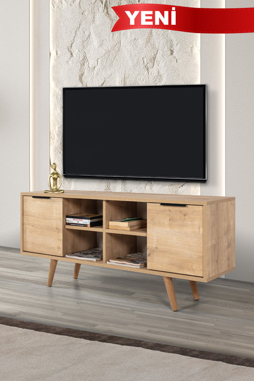 3322 Sina 130 Cm ( AHŞAP AYAKLI , METAL KULPLU ) TV Ünitesi , Safir , Tv Sehpası , Salon