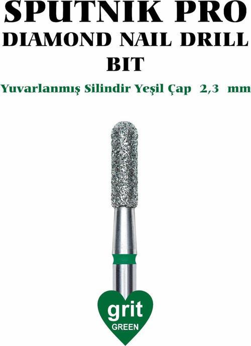Elmas Yuvarlanmış Silindir Freze Yeşil Çap 2,3mm