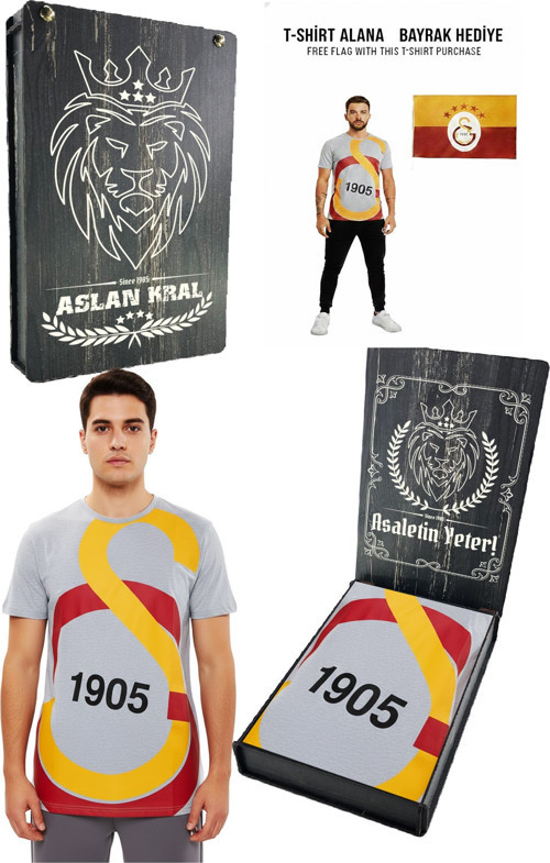 Büyük Logolu Tee Gri T-shirt Bayrak ve Lazer Kutu Hediyeli