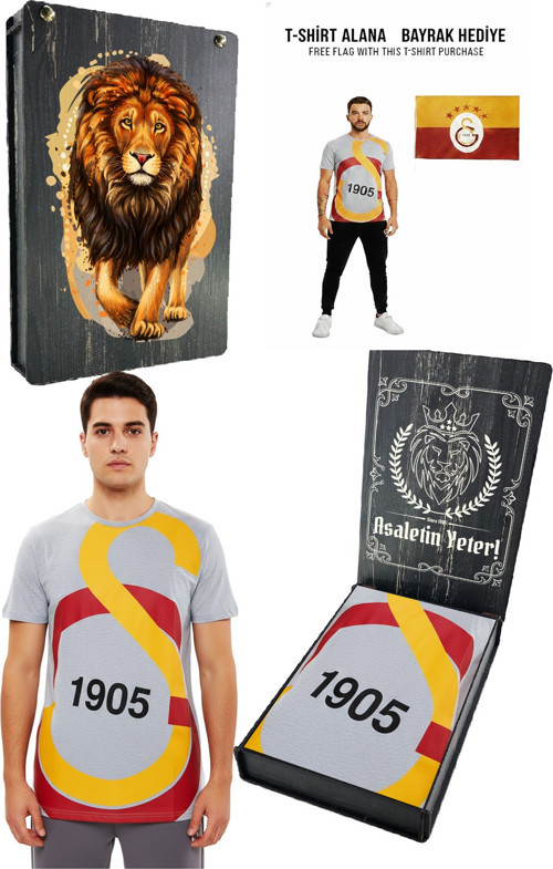 Büyük Logolu Tee Gri T-shirt Bayrak ve UV Kutu Hediyeli