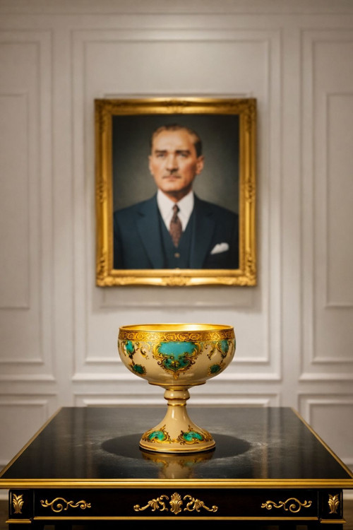 Dekoratif Cam Kase Vazo Şekerlik Gondol – Osmanlı ve Barok Motifli, Altın İşlemeli