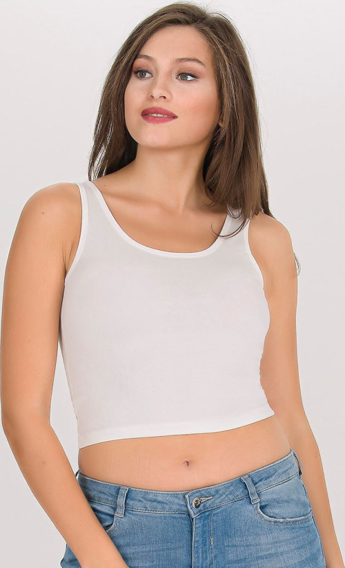 Kadın Beyaz Kalın Askılı Crop Büstiyer - Bst1006