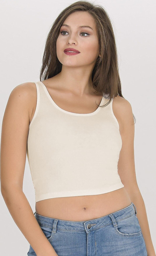 Kadın Kalın Askılı Ekru Crop Büstiyer - Bst1008 Ekru